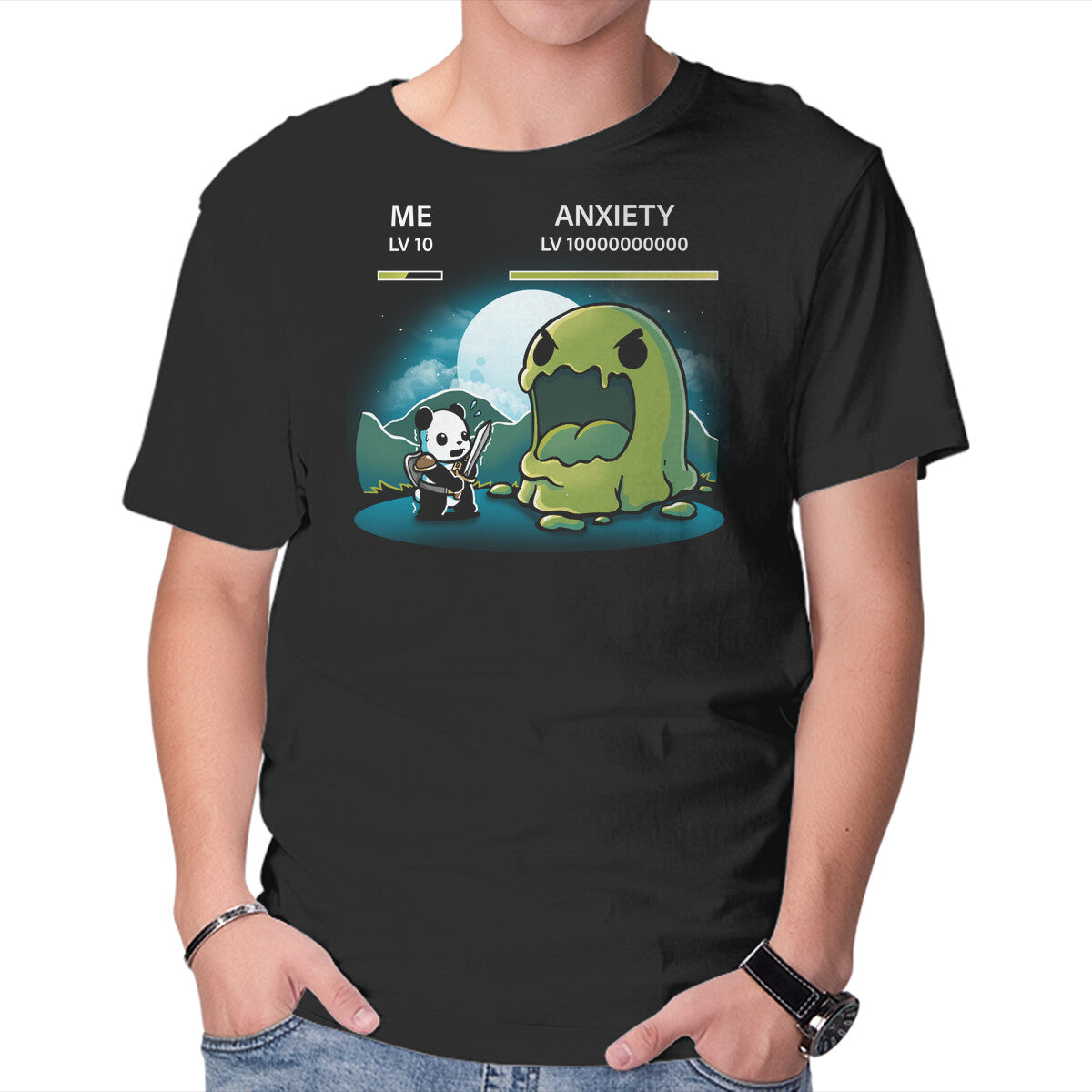 Unisex Crew Neck T-Shirt Me Vs Anxiety Graphic Short Sleeve Casual Tee XS