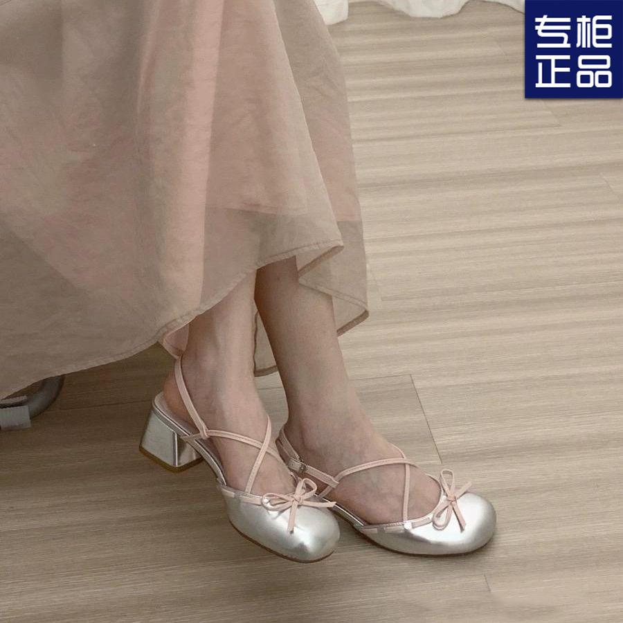 Sweet Thick Heel Bag Head Sandals Women's Summer New with Skirt Bow Fairy Style French Mary Jane Shoes