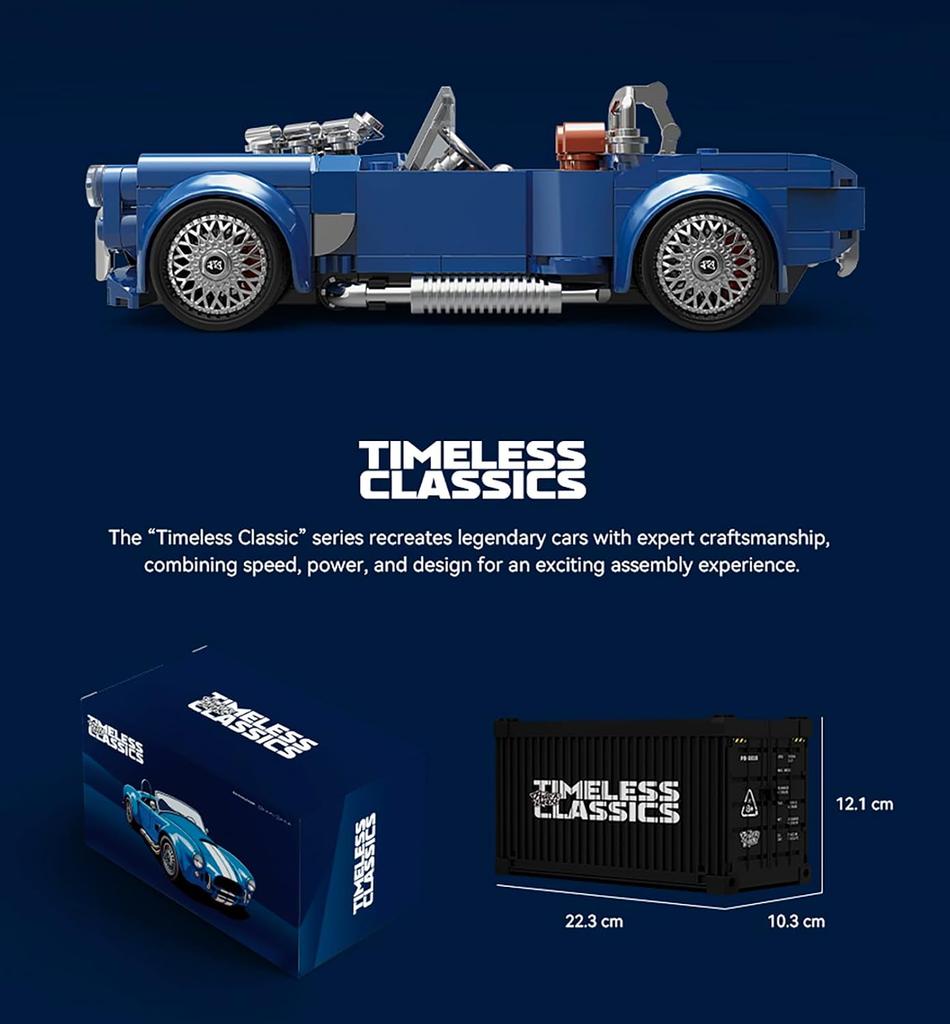 317 vnt. Shelby Cobra automobilio konstravimo kaladėlių rinkinys Mastelis 1:32 modelių plytų žaislas vaikams ir suaugusiems 8+ berniukams, pomėgių turėtojams, kolekcionieriams