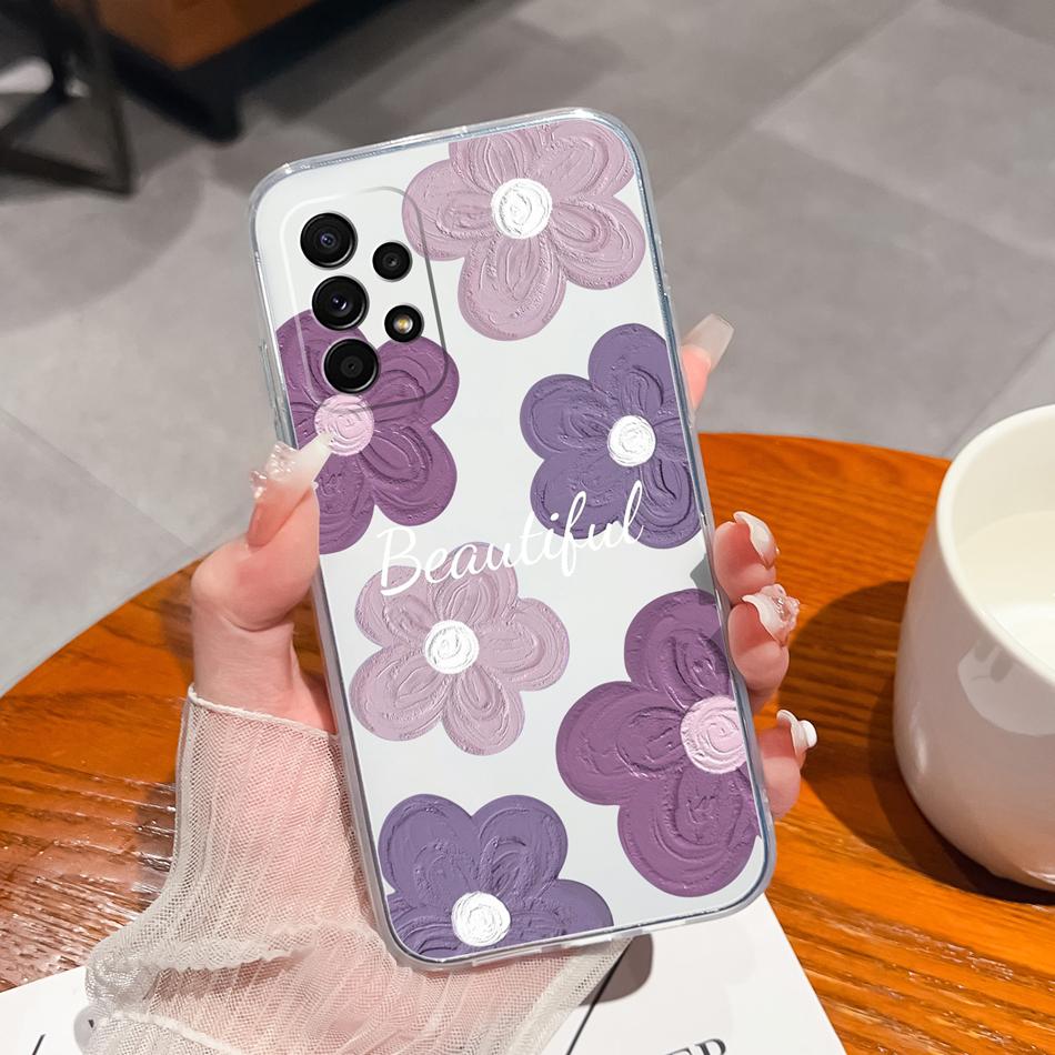 Flower Case For Samsung Galaxy A52 Phone Cover For Samsung A 52 Cases Soft Transparent Silicone Christmas Elk deer Back Covers