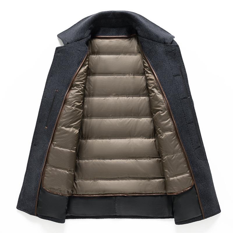Men's Winter Mid-Length Wool Coat with Detachable Down Liner - Luxury Business Lapel Outerwear