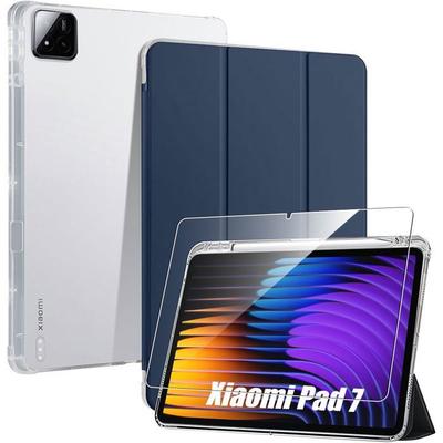 Case + Tempered Glass for Xiaomi Pad 7 / 7 Pro, Reinforced Shockproof with Stylus Holder - Navy Blue