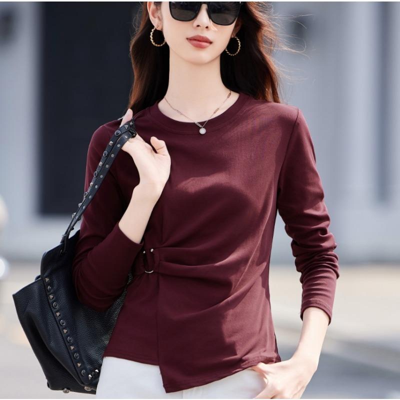 Spring and Autumn Irregular Long Sleeve T-Shirt Women's Simple Slim Fit Versatile Slim Top