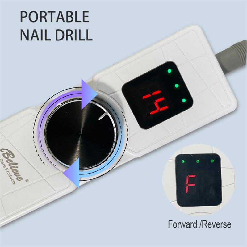 Bærbar elektrisk manikyrbormaskin 42W slank USB-forsyning Oppladbar Nail Drill Pro 30000RPM manikyrmaskin med neglefilbits