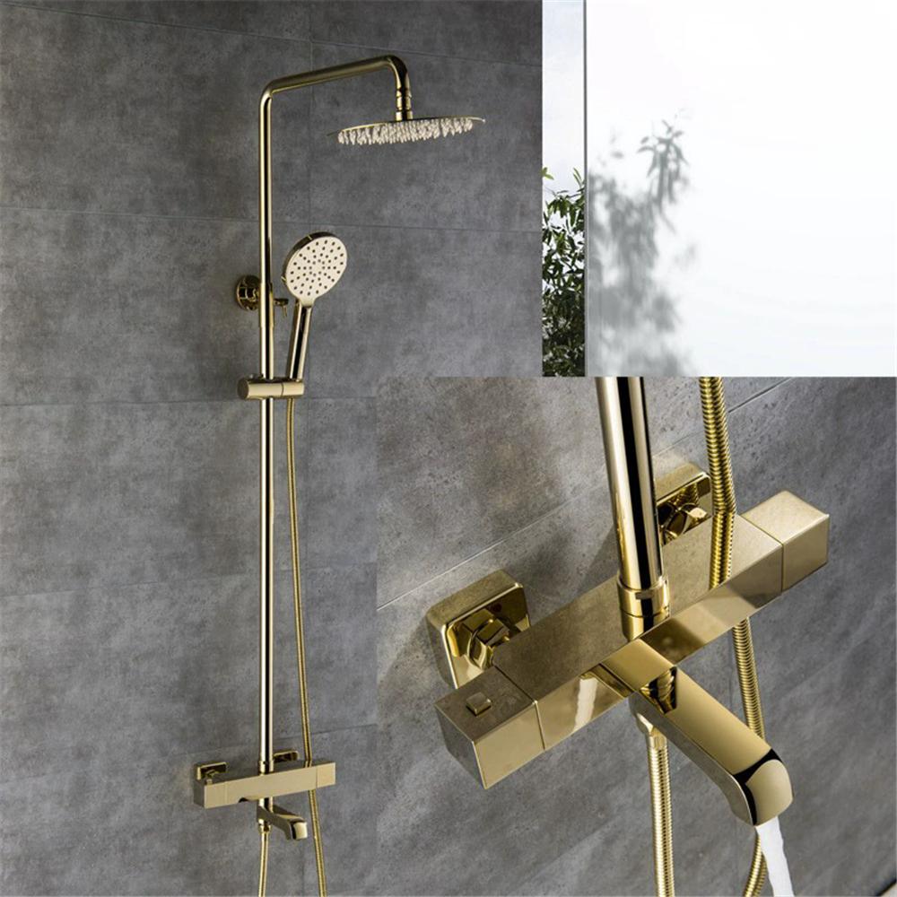 Rose Gold Thermostatic Bathtub and Shower Faucet Gold Bath Shower Set Brass Black Rainfall Shower & Hand shower Faucet Set