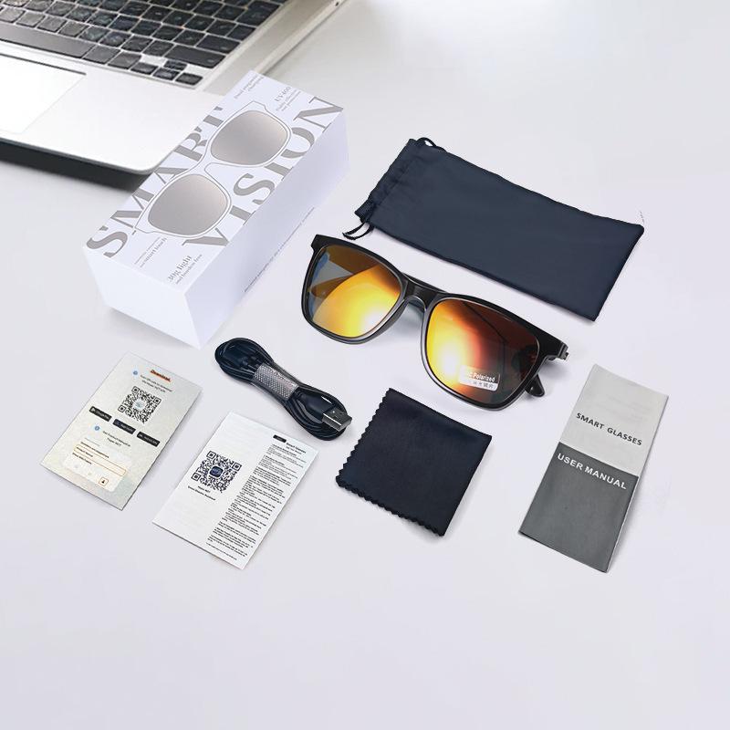 Bluetooth Smart Glasses: Polarized Sunglasses with Clip-on, Replaceable Prescription Lenses for Music, Calls, and Driving.