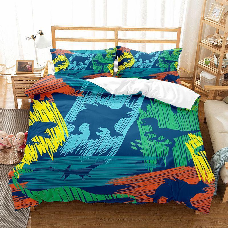 3D Print Dinosaur Paradise Quilt Cover Set For Kids, Blue And White Duvet Cover,Full Soft Bedding Set With Pillowcases,Cartoon
