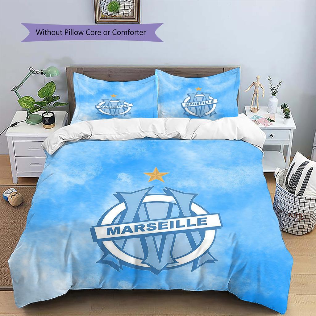 Olympique De Marseille Pattern Bedding Quilt Set Home Decoration Gift (1 * Duvet Cover + 2 * Pillowcase Without Core)