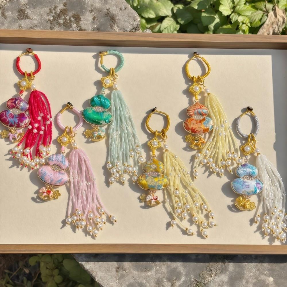 Luxury Brocade Gourd Pendant Horse Embroidered Cat Key Ring  Cheongsam Accessories