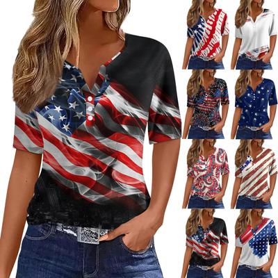 Dámské tričko Tričko Potisk knoflíku Krátký rukáv Denní víkend Móda Basic Top s výstřihem do V