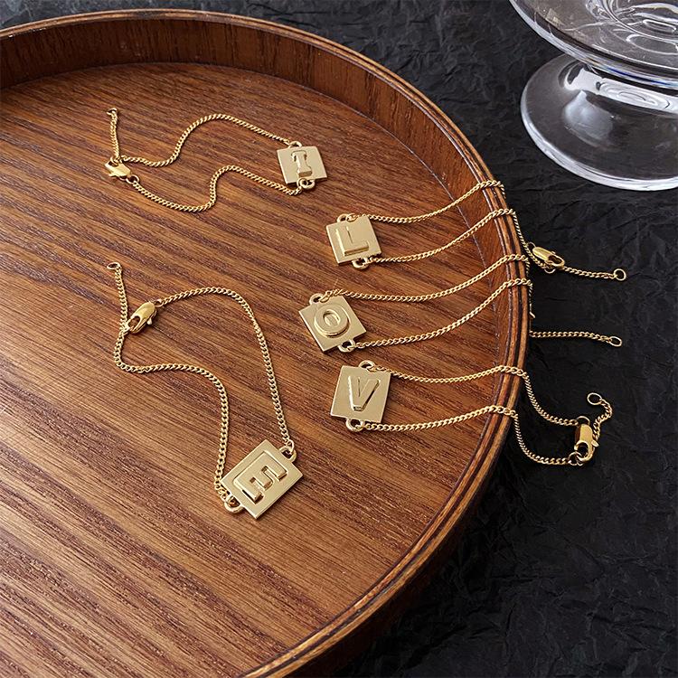 GEMCHIC Women's Vintage Gold Plated Square Letter Pendant Necklace