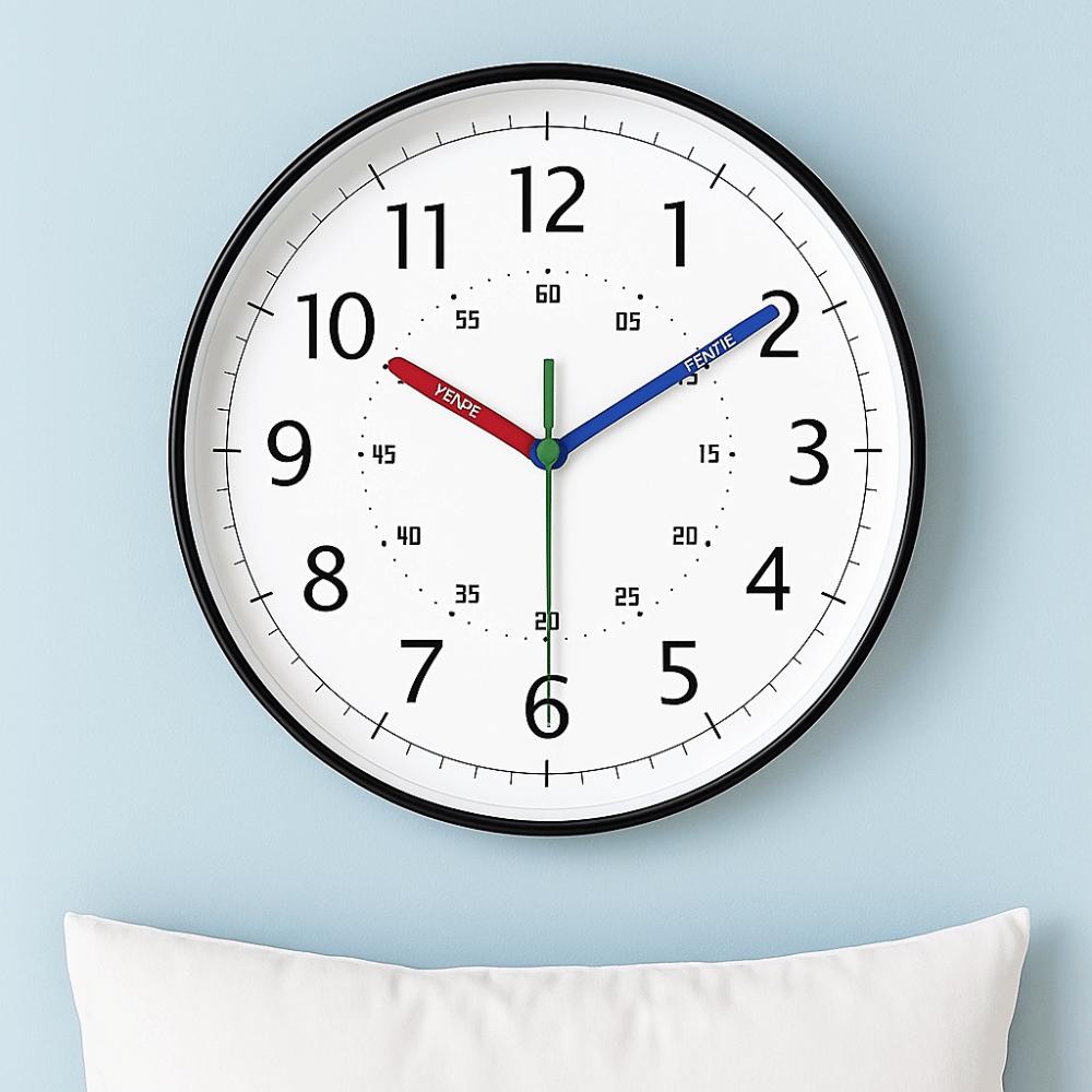 Colorful Early Education Wall Clock Round Mute Electronic Color Clock Minimalist Punch-free Learning Wall Hanging Clock Home