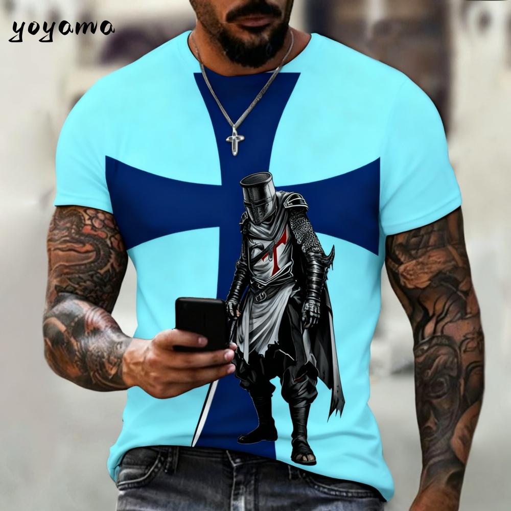 Vintage Templerritter 3D-Druck T-Shirt Kinder Sommer Kinder Kurzarm-T-Shirt Jungen und Mädchen T-Shirts Streetwear Y2k Kleidung