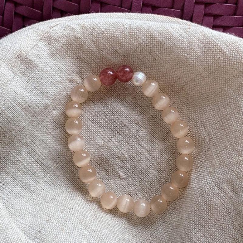 Forest Style Peach Orange Cat s Eye Beaded Pearl Bracelet - Fresh Summer Best Friend Women s Accessory