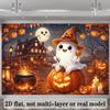 2D Flat Banner - Black Bat Theme Halloween Background Fabric with two white ghosts in the center of the picture.PMJ