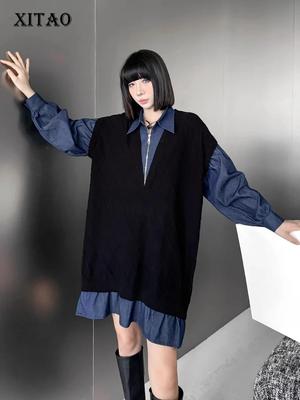 Knitting Patchwork Zipper Dress HQQ2417