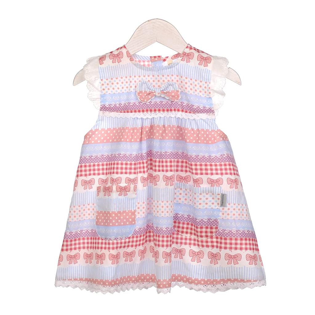 Kusguru Japan Patchwork Border 100cm Kids' Apron, KAP105-01, Pink,