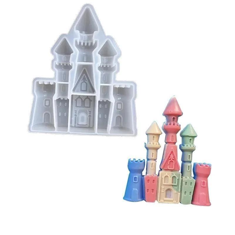 New European Style Castle Candle Silicone Mold House Building Cake Chocolate Silicone Mold Soap Mold Castle Resin Gypsum Mold