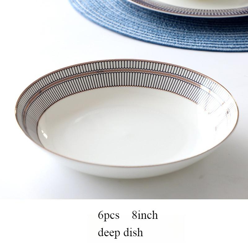 8/10palcové talíře z kostního porcelánu - Moderní elegantní kulaté nádobí se zlatým lemem Dezertní talířová sada Jídelní nádobí Servírovací talíře pro kuchyň, vhodné do mikrovlnné trouby