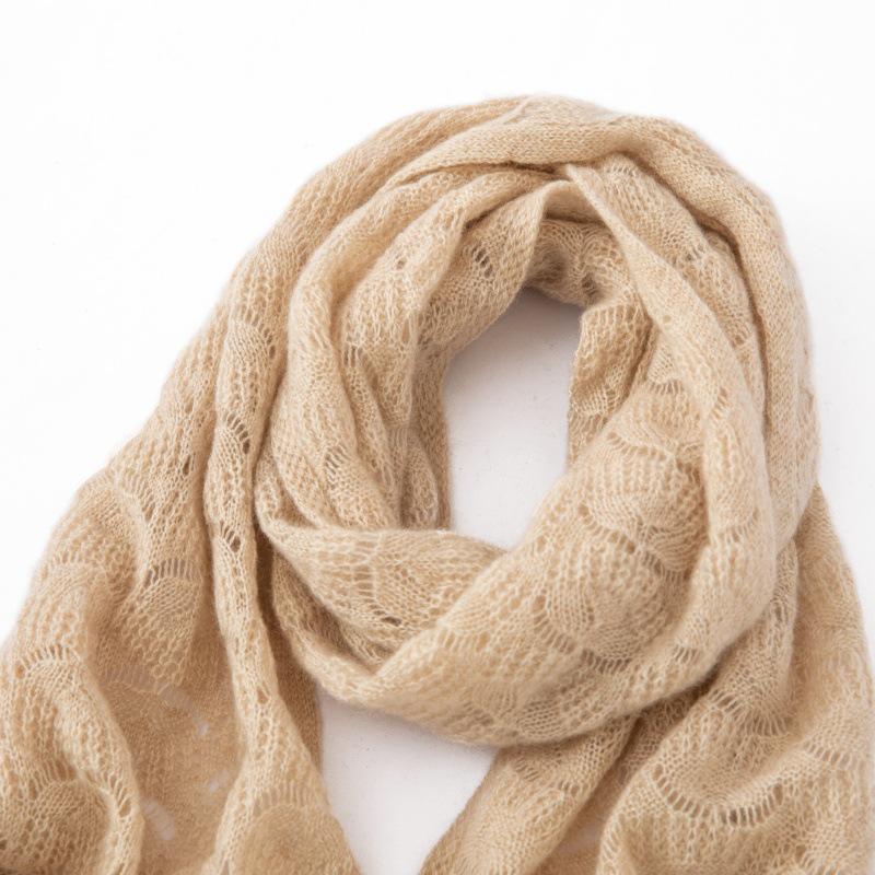 Women s Cashmere Hollow Crochet Knit Scarf - Warm  Versatile for Autumn/Winter