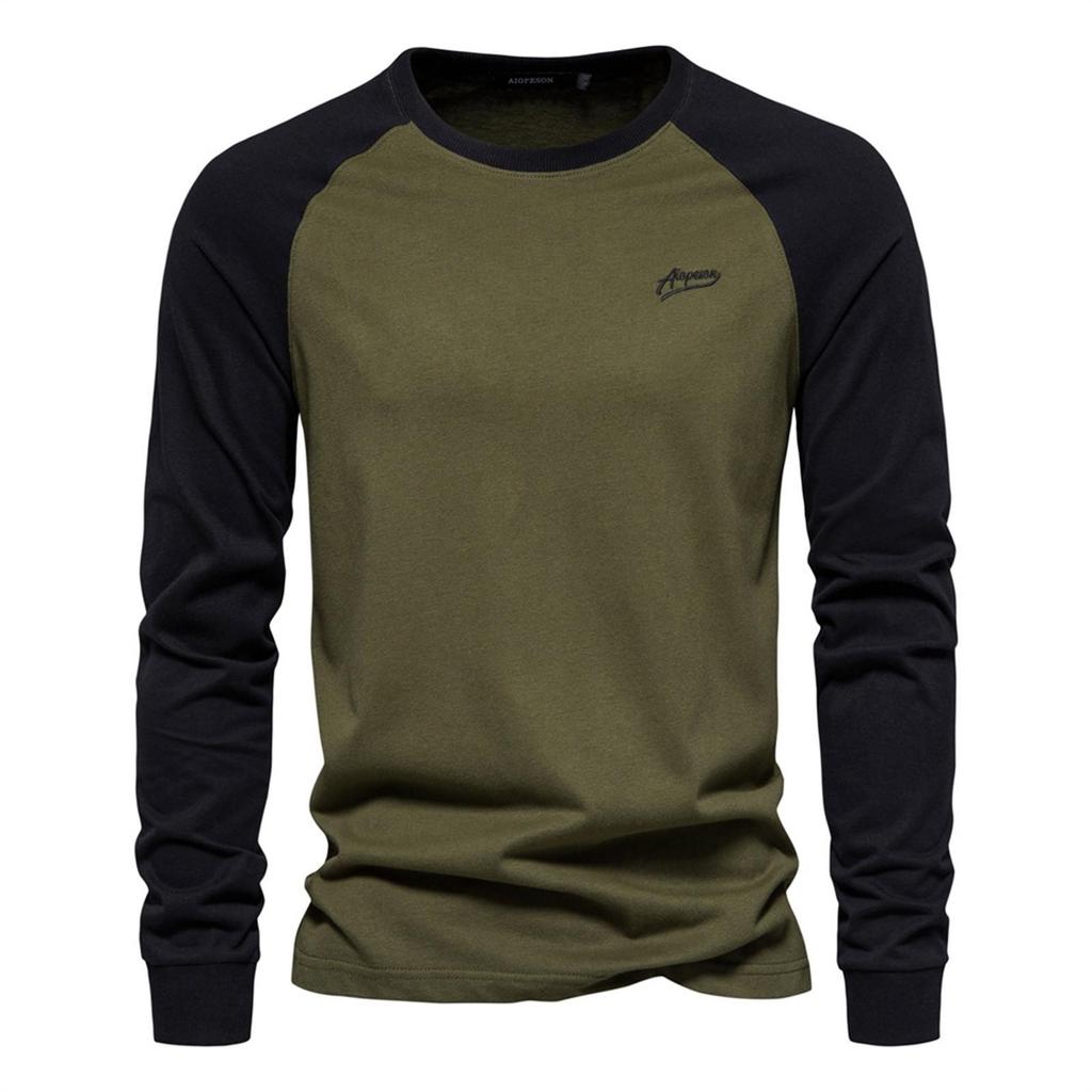 Men's Round Neck Raglan Sleeve Color Matching Long Sleeve Shirt Men's Casual Fashion Solid Color Long Sleeve Shirt