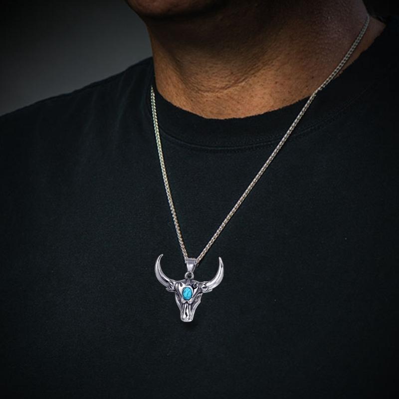 Creative Bull for Head Turquoise Necklace Hip Hop Party Jewelry Pendant Necklace Vintage Alloy Constellation Necklac
