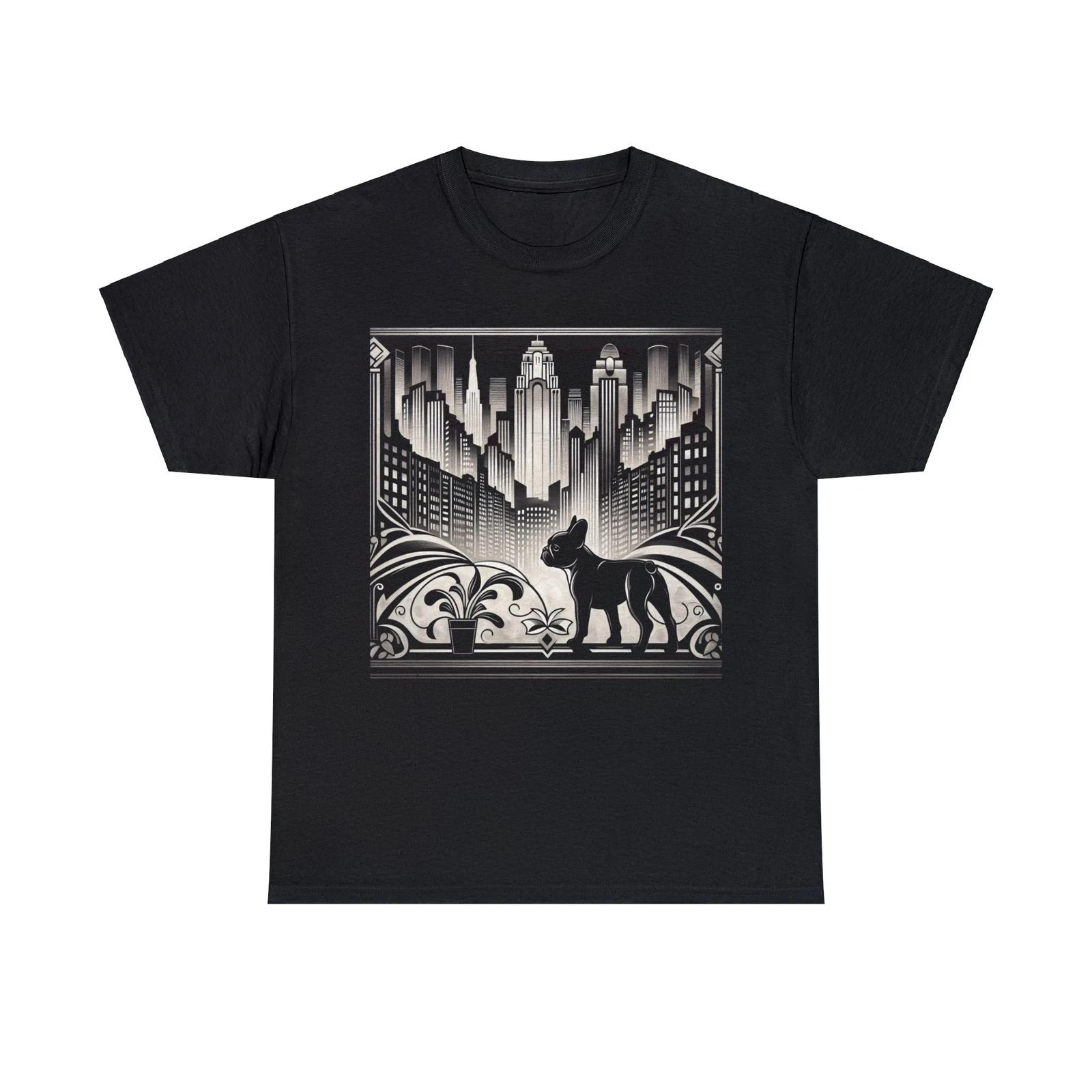 Unisex Adult T Shirt Sophisticated French Bulldog Art Deco Cityscape Classy Dog XL