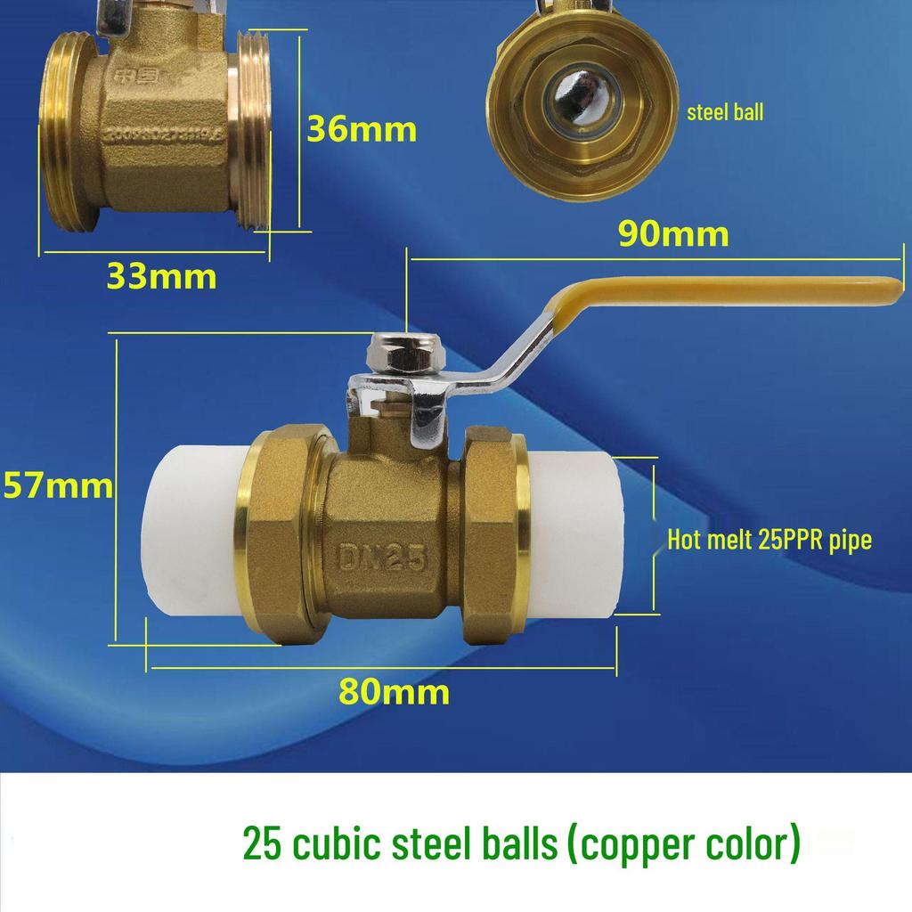 Zawór kulowy miedziany PPR: 20mm Podwójne Złącze, 25mm Rura Wody Kranowej, 32mm Zgrzewane na Gorąco, 40mm Ogrzewanie, 50mm Zawór, 63mm Przełącznik.