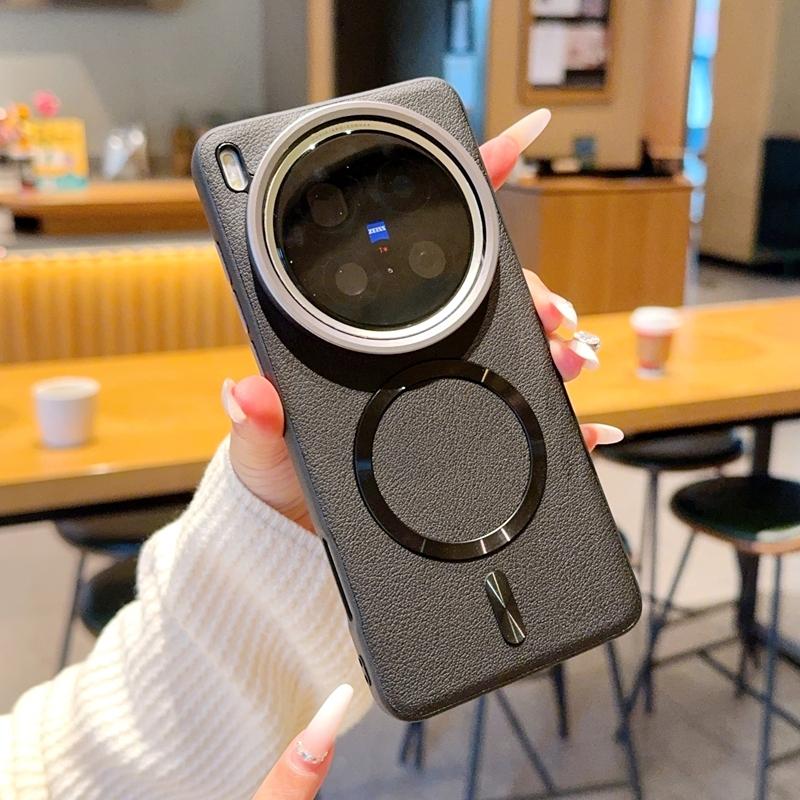 Premium Leather Magnetic Attraction Case For VIVO X300 Ultra X200 Ultra X200S X100 X200 Pro X100S Metal Camera Lens Ring Cover
