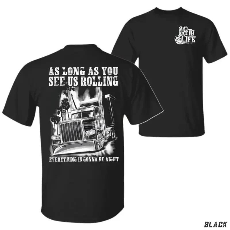 Trucker Rolling T-Shirt, Black & White Semi Truck square body truck M