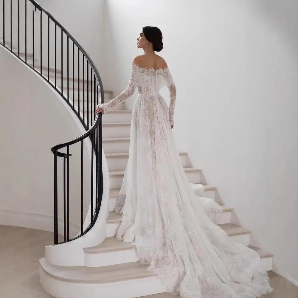 Wedding dress 1011 summer new one-word shoulder wedding dress large skirt leaking back lace trailing wedding dress