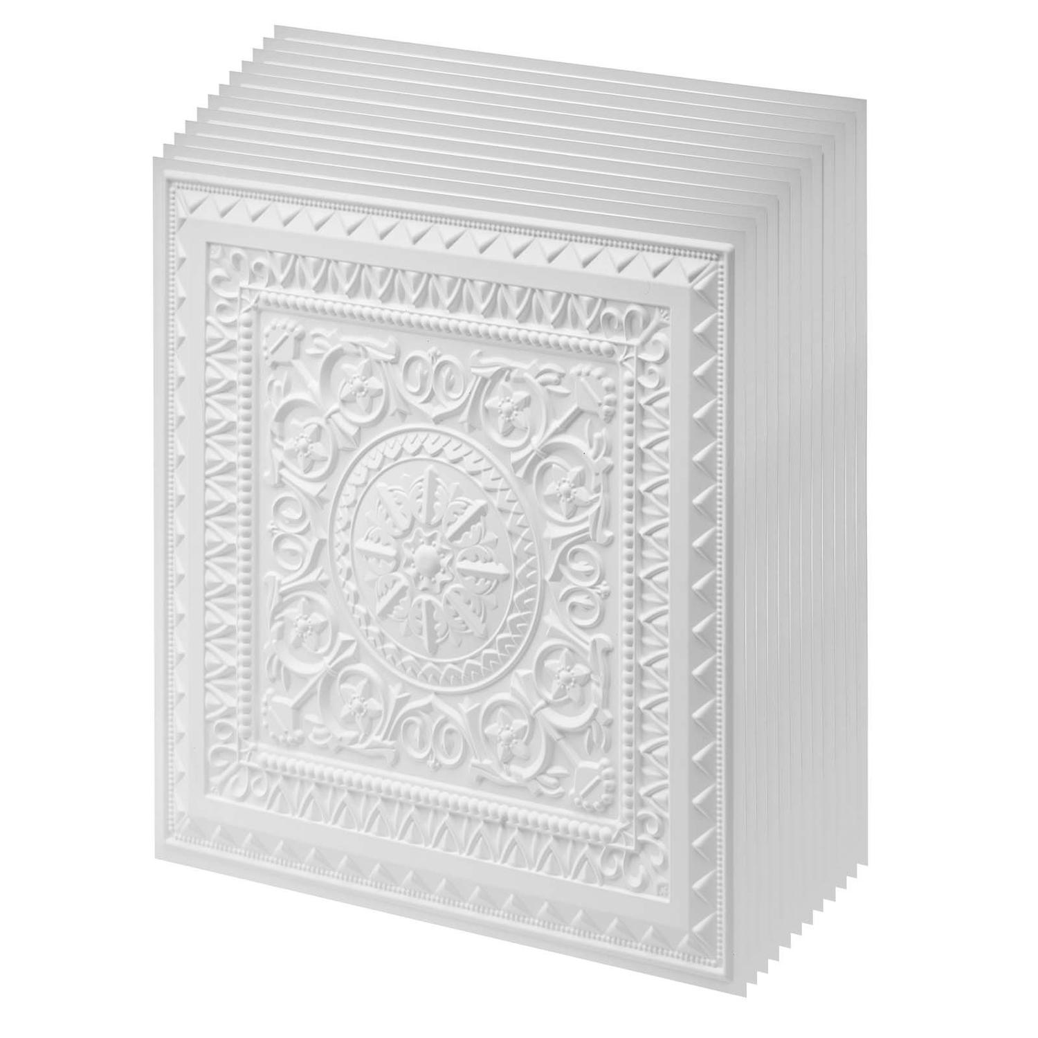 605x605mm PVC Ceiling Tiles 12-Pack White