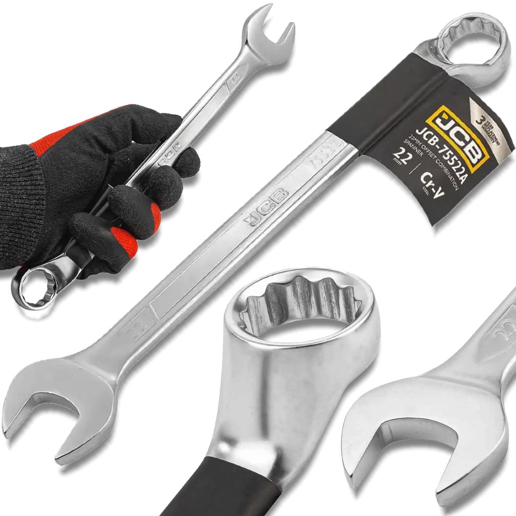 JCB 75 Degree Angled Open End Wrench 22mm CR-V Steel Double Ended
