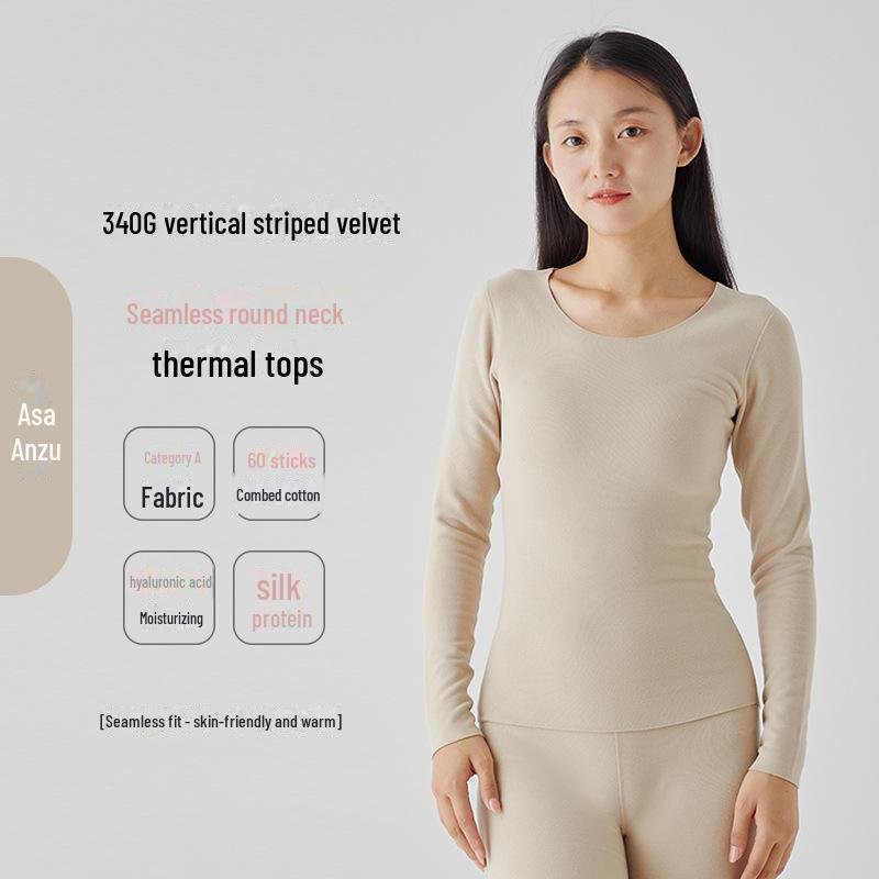 

Женский бесшовный термобелье из флиса с гиалуроновой кислотой - облегающий крой, большие размеры, осенние брюки XL (suggested 120~140 lbs)