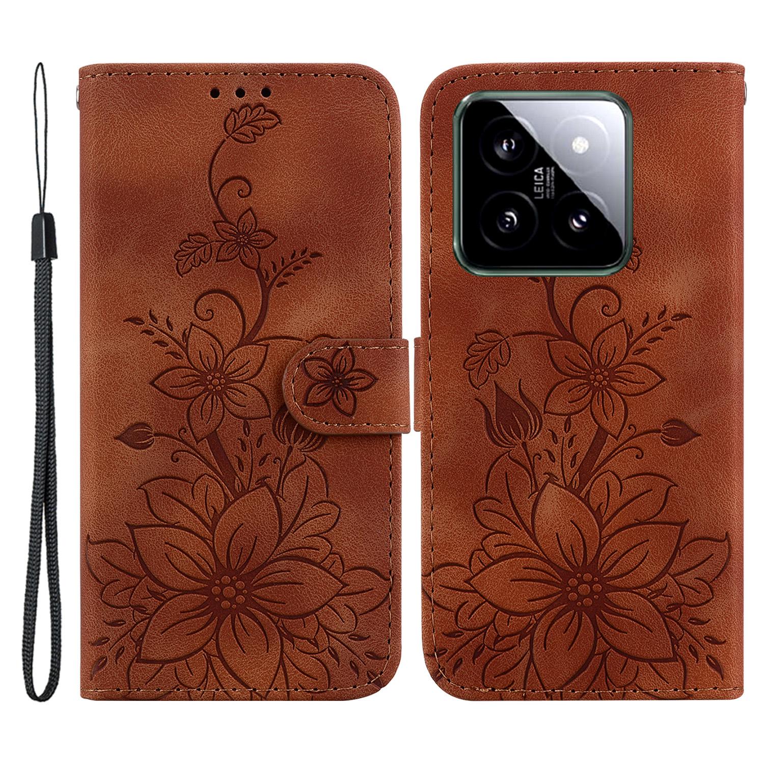 For Xiaomi 14 Leather Case Wallet Phone Cover Flower Pattern D