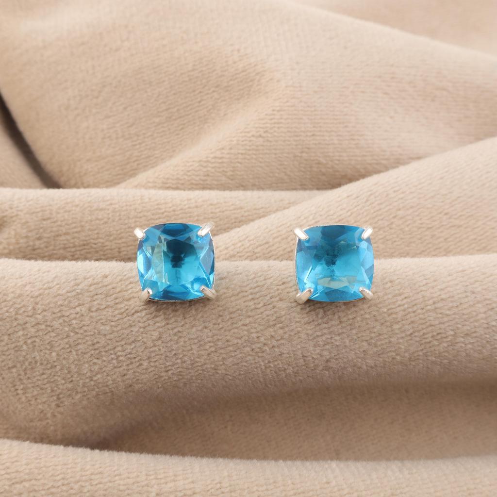 Swiss Blue Topaz Gemstone 925 Sterling Silver Handmade Jewelry Partywear Studs Earring 1" For Birthday EE-181-14