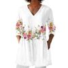 Women's Fashion Printed V Neck 3/4 Sleeve Pocket Casual Loose Fit Pullover Shirt Top