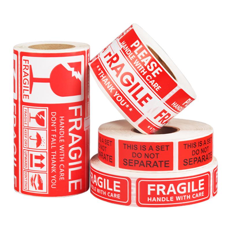 Easy Tear Fragile Label Stickers - English & Chinese Warning on Coated Paper, Anti-Tear Design