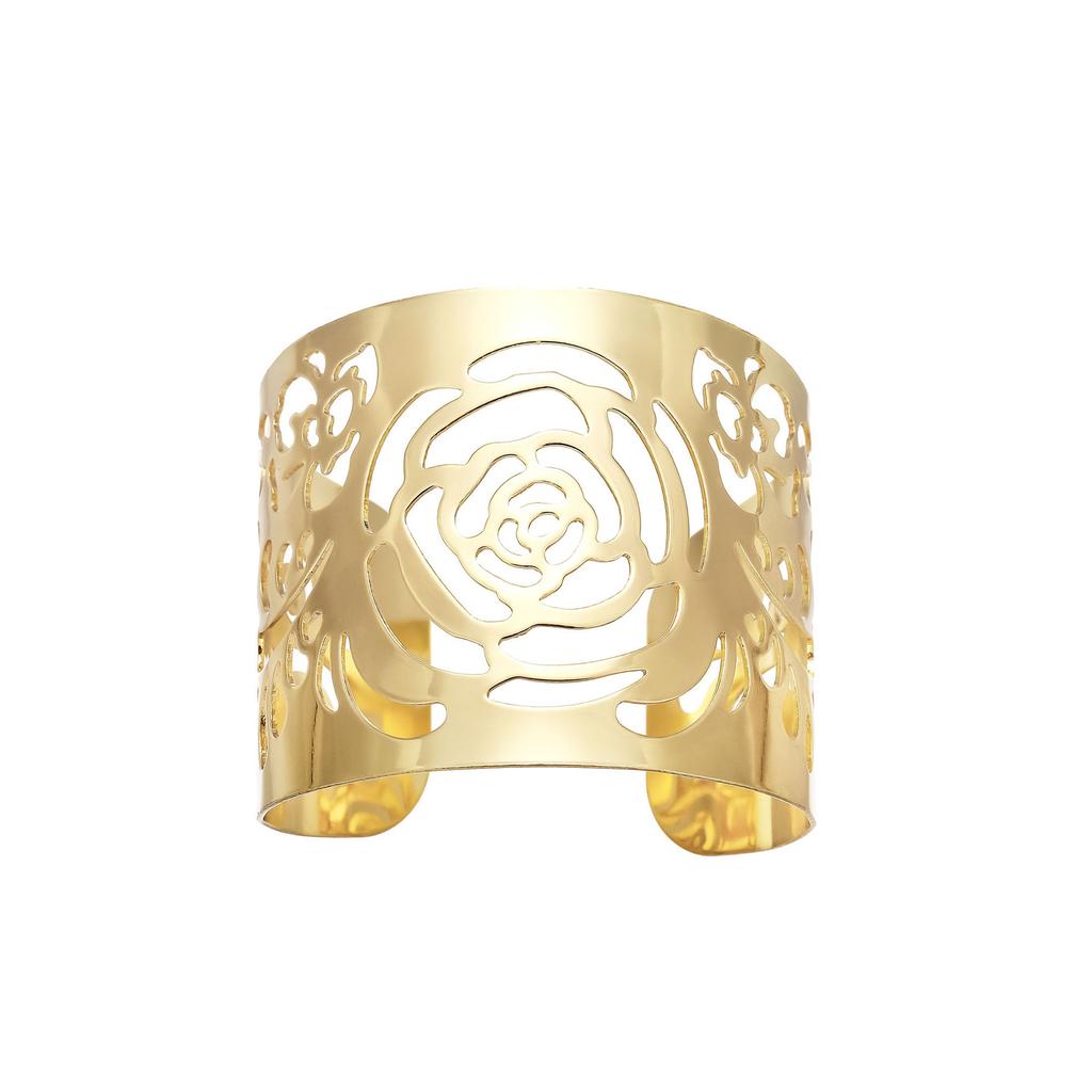 Promotion Personalized Big Bracelet, Fashion Rose Hollow Wide Face Gold Bracelet Bracelet