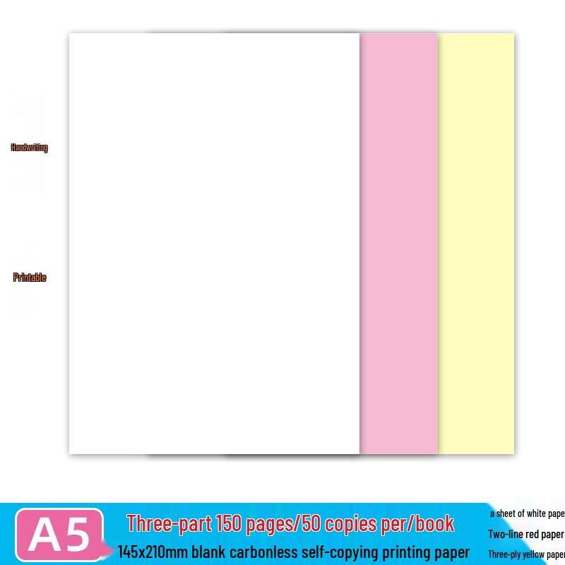 A4 & A5 Carbonless Copy Paper: Two-part, Three-part, Four-part for Invoices and Contracts.