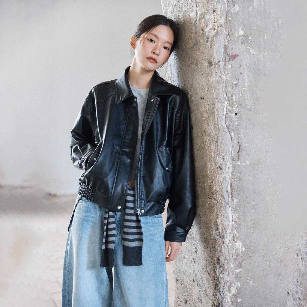 Stand Collar Blue Jean Bomber for Women