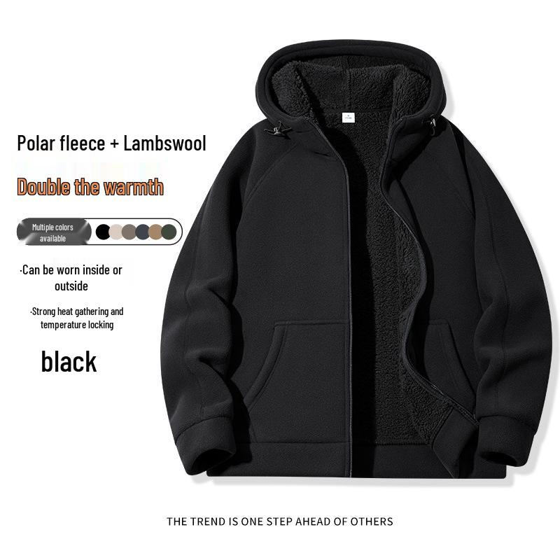 Men's 2026 Plus Velvet Thick 700G Lambswool Hooded Fleece Jacket