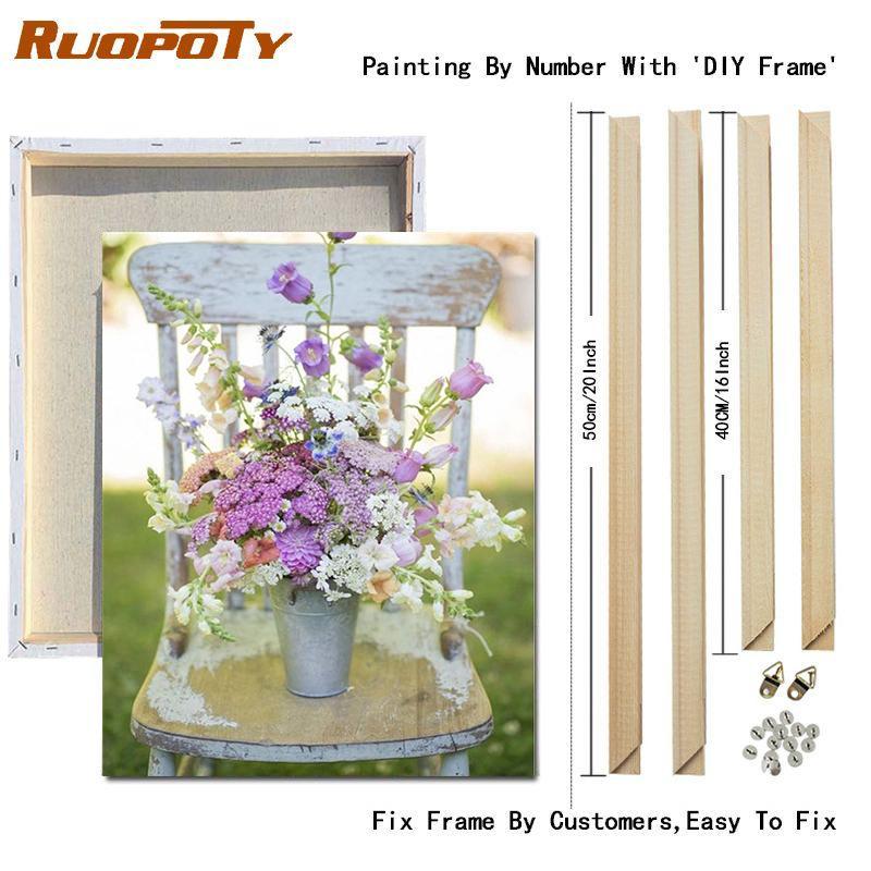 RUOPOTY DIY Frame Painting By Numbers Flower Acrylic On Canvas Wall Art Picture By Numbers For Living Room