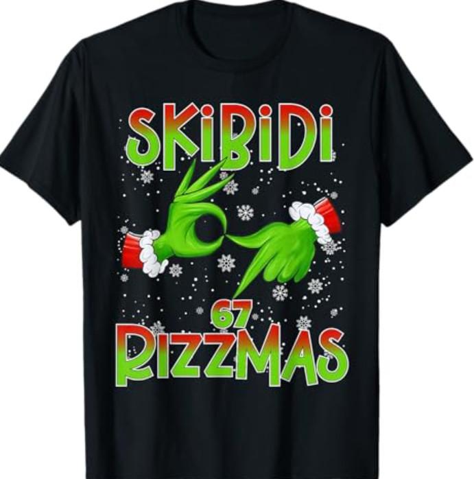 6 7 Christmas Skibidi Rizzmas 67 Meme gen Alpha Slang Xmas T-Shirt S