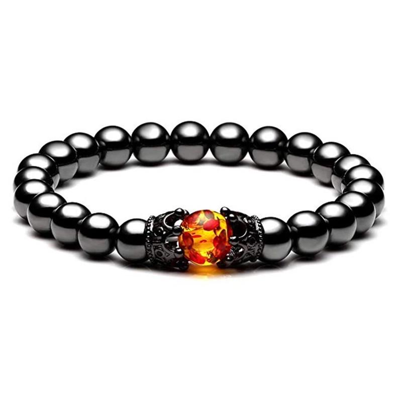 Cross-border Tiger Eye  Zircon Crown Love Bracelet Set for Couples: Volcanic Stone Design, Unisex Style