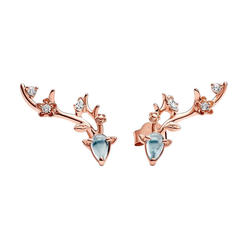 

Pandora Deer Flower Design Gold Plated Copper Silver Alloy Earrings Women earrings Blue 283216C01 Box