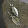 Bohemian Green Leaf Earrings for Women Ethnic Abstract Vintage Silver Color Drop Dangle Earring Oorbellen Pendientes O4D423