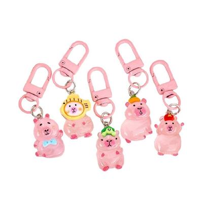 5Pcs/set Glow In The Dark Capybara Keychain for Key Organization and Bag Decoration Hanging Ornament Keyring Decors