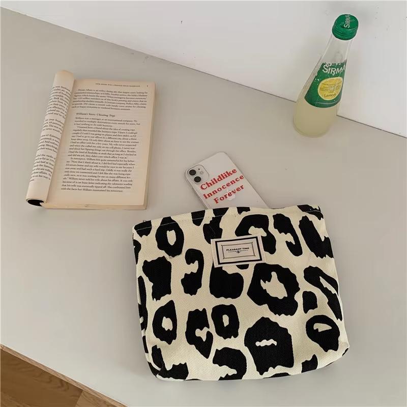 Borsa da cosmetico da donna con stampa leopardata rosa, pochette piccola retrò da donna, borse da viaggio, astucci per matite da scolara