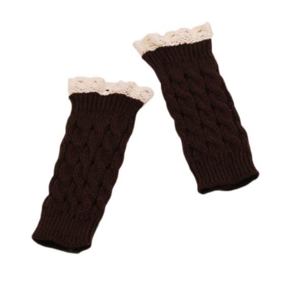 Winter Women Fashion Lace Trims Fingerless Knitted Mitten Wrist Warmer Gloves